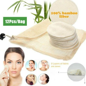 Reusable Make-Up Remover Face Pads 12 Washable Bamboo Cotton Vegan Eco Friendly - Picture 1 of 11