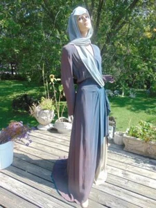 VTG 40s Martini Designed 2 Tone Gray Crepe Maxi Dress w Train & Scarf Hood as is - Picture 1 of 12