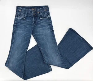 7 for all mankind jeans womens 26 Blue Extra Wide Flare Low rise Y2K Button - Picture 1 of 13