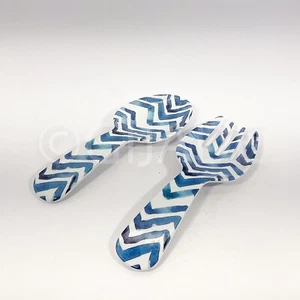 Nautica Melamine Salad Pasta Serving Blue & White fork & spoon utensils New - Picture 1 of 4