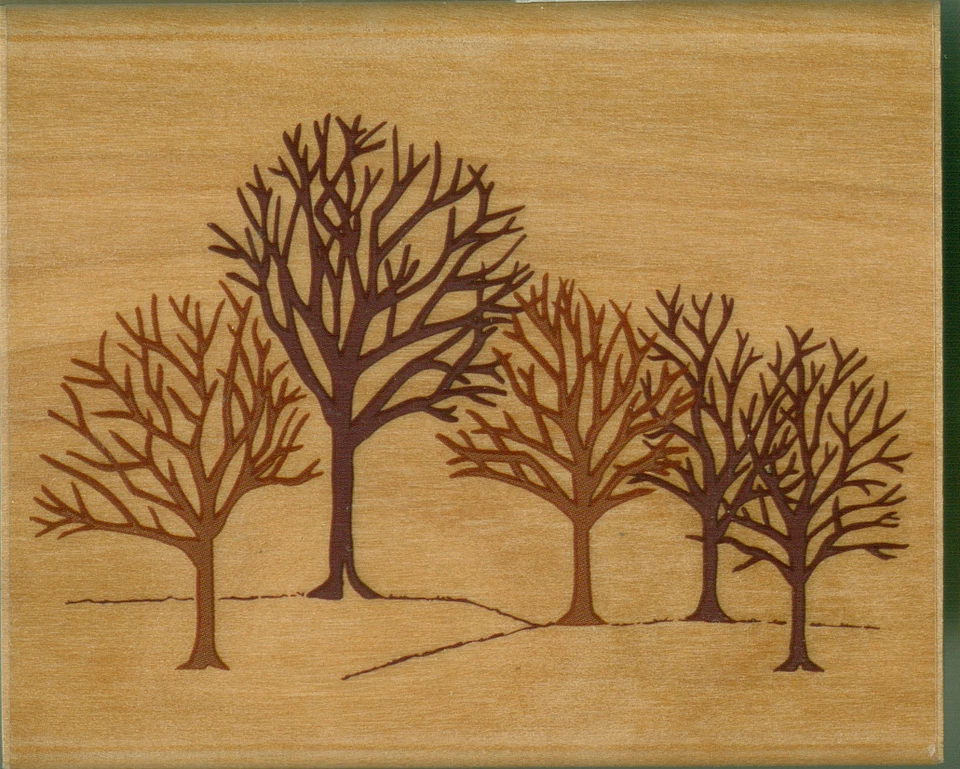 РЕЗИНОВЫЙ ШТАМПОВАННЫЙ резиновый штамп ЗИМНИЕ ЛЕСА деревянные, деревья, A2430F - Изображение 1 из 1