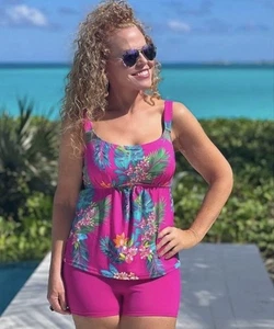 Swimsuits For All Tankini-Shorts Set size 16 Raspberry Tropic Pink - Picture 1 of 8