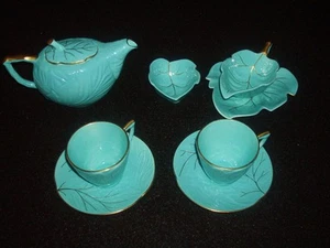 Completo Carlton Ware Té para Dos Hojas Diseño Turquesa y Dorado Dorado - Imagen 1 de 4