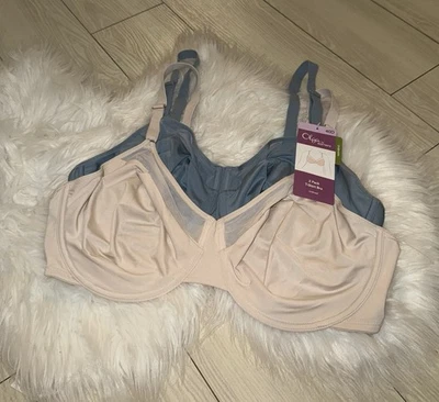 2件装Olga T恤文胸网眼无衬里钢圈女式40D蓝色米色全新全新无标签 — 第 1/4 张图片