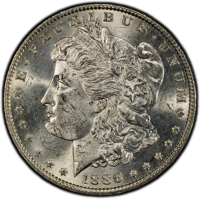 Dólar de plata Morgan MS63 1886-P certificado por PCGS con borde natural tonificación en reverso Foto 1 de 4