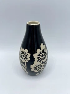 Modern Mimi Tall Neck Vase –Minimalist Black with Cream Floral Design Decor Home - Picture 1 of 8