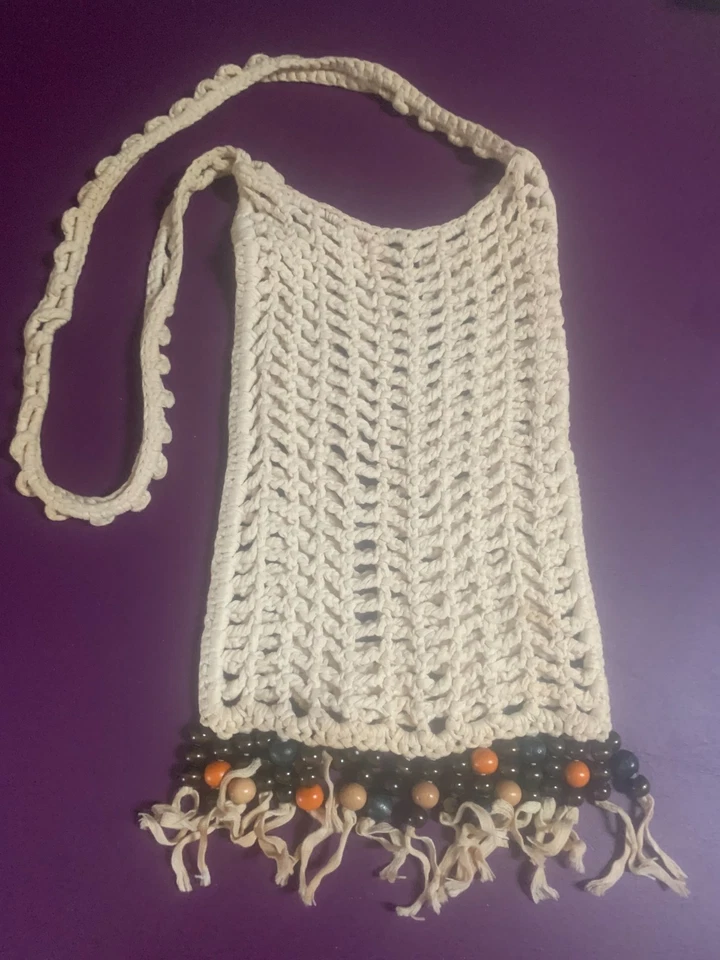 Bolso de Hombro Macramé Vintage Bolso de Mano Bolso Hippy Años 60 de Hawaii 8" x 15" Foto 1 de 1