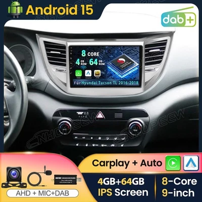 DAB+ 4+64G Android 15 CarPlay Autoradio GPS Navi Für Hyundai Tucson TL 2016-2018 - Bild 1 von 4