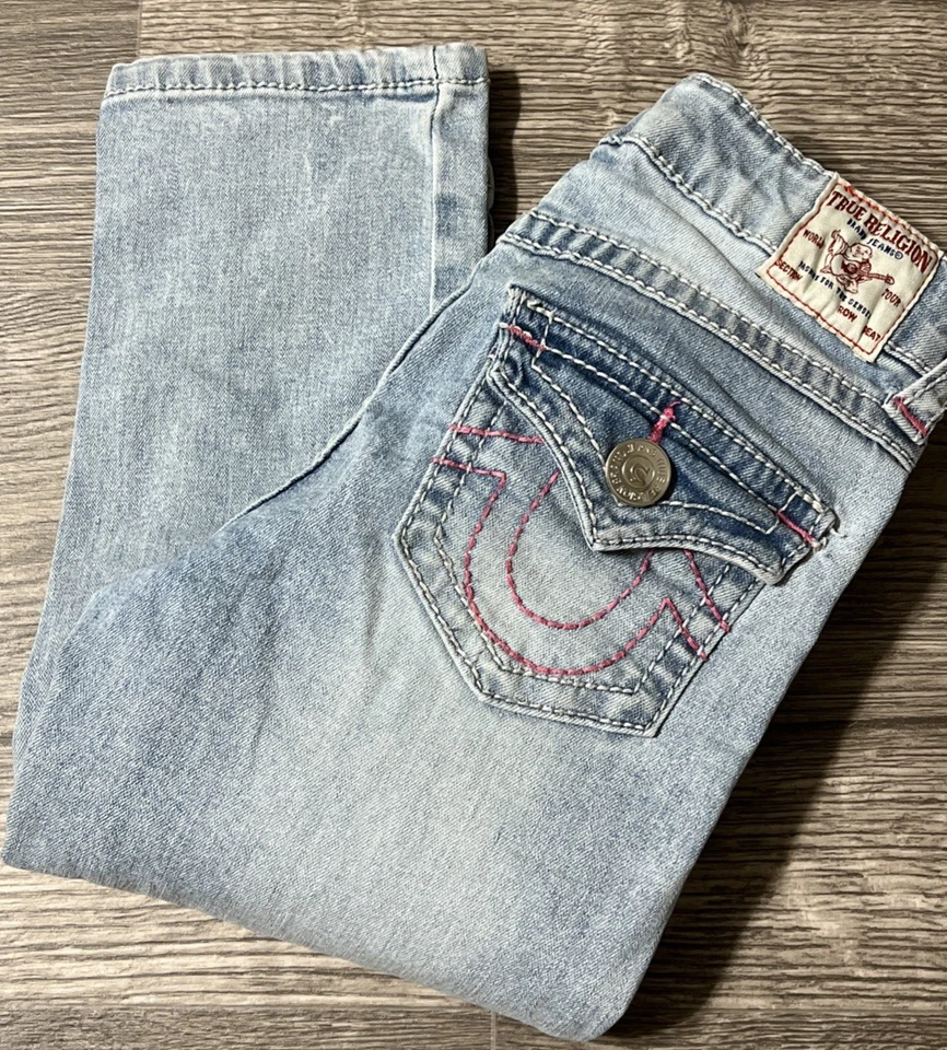 Pantalones de mezclilla True Religion Billie tiro medio solapa recta bolsillo talla 8 (22x22) para niña Foto 1 de 4