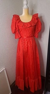 VTG Cottagecore Victorian Dress Red Taffeta Ball Gown Handmade Gunne Sax Pattern - Picture 1 of 7