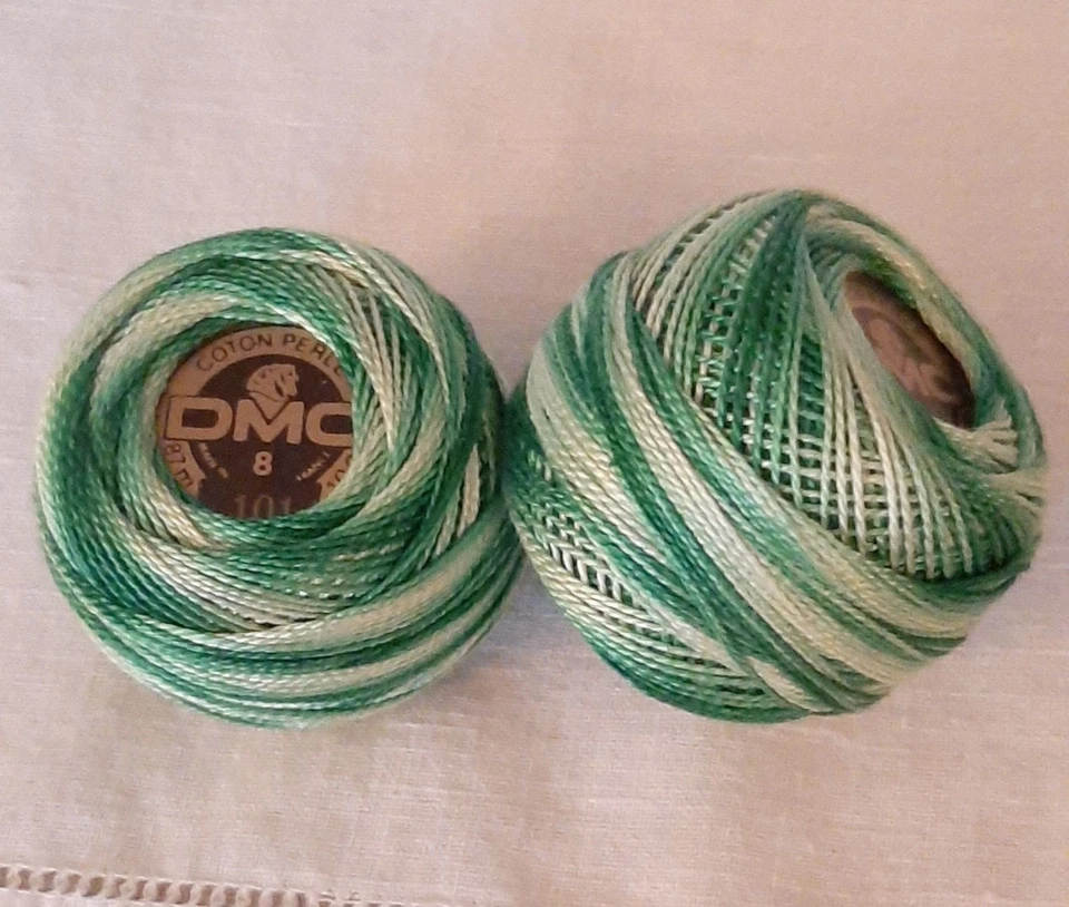 2 DMC Perle Cotton Thread Balls 10g Size 8 100% Cotton VARIEGATED Green #101 - Image 1 of 1