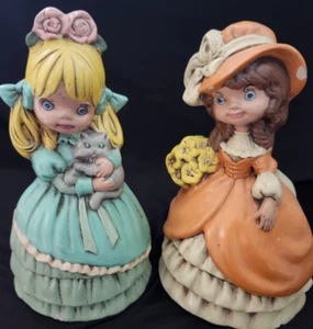 VTG.1973 BYRON MOLDS 5.5" SOUTHERN Figurine GIRLS / Ceramic Hoop Dress -RE - Picture 1 of 9