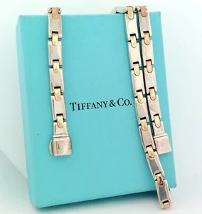 1993 TIFFANY & Co - Sterling & 18k Gold H-Link Set: Necklace 17¾", Bracelet 7¼" - Picture 1 of 10