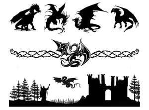 Barrette Dragon 6 pcs 4 Inch Black Fused Glass Decals - Picture 1 of 1