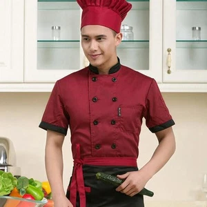 Chef Jacket Coat Chef Uniform Kitchen Men Short Sleeve Cooker Work Restaurant - Picture 1 of 10