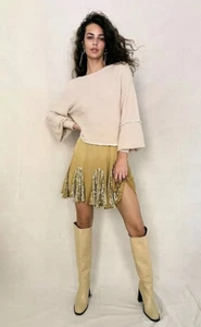 NWT Free People Cafe Mini Skirt Gold XS Chiffon Swing B-1241 B-1242 - Picture 1 of 5