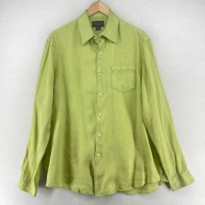 Camisa NEGRO MARRÓN 1826 Para Hombre L 100% Lino Tejida Abotonada Manga Larga Verde Foto 1 de 4