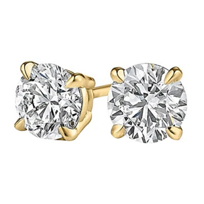 Серьги-гвоздики из желтого золота 14 карат с белым натуральным бриллиантом круглой огранки 0,18 карата - Изображение 1 из 4