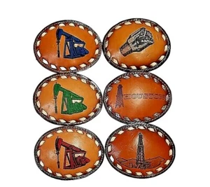 OIL WELL Pump DERRICK Drill Bit HOUSTON Belt BUCKLE with BUCKSTITCHING Leather - Picture 1 of 26