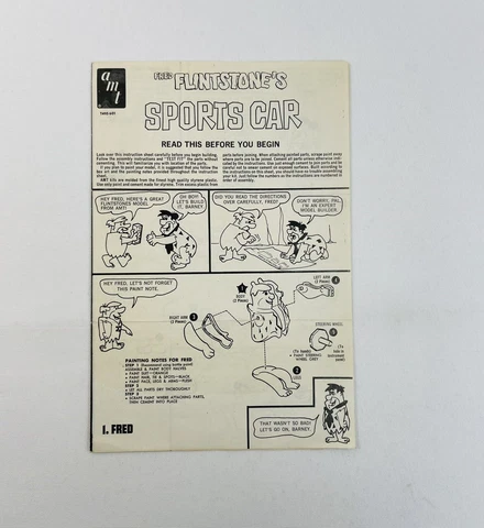 Vintage AMT The Flinstones Sports Car Toy Instructions Cover