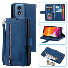 For Moto G Play (2024) Wallet Case,Leather Zipper Magnetic Flip Card Phone Case