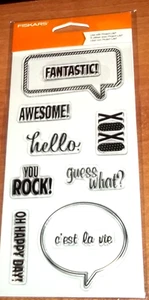 CLEAR ACRYLIC FISKAR STAMPS  SAY WHAT ~ AWESOME!, - Picture 1 of 1