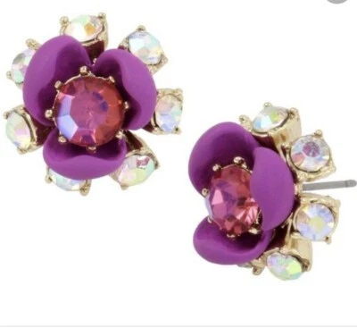 $25 Betsey Johnson Granny Chic Pendientes Flor Púrpura BKK4 Foto 1 de 4
