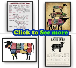 Meat Cut Poster,Pork Pig Beef Cow Lamb Chicken, Meat Cuts Chart, Diagram Printq - Picture 1 of 19