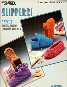 Leisure Arts Slippers Knit Crochet Patterns 9 Styles -women & children #356 - Picture 1 of 2