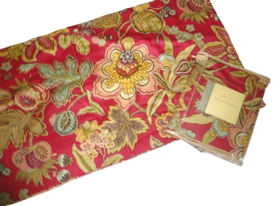 ROSE TREE ETIENNE RED GOLD JACOBEAN FLORAL (2) LINED VALANCES 14 X 80 - Image 1 of 4
