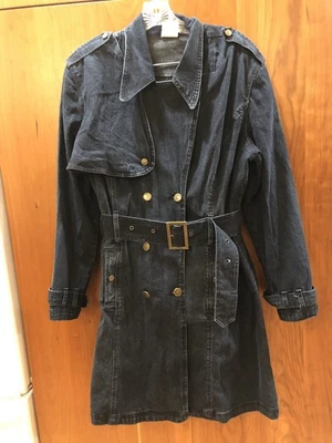 Vintage Diane Gilman Denim Double Breasted Trench Coat, Women XL - Image 1 of 4