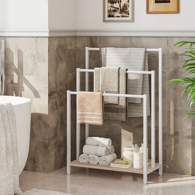 Handtuchständer Handtuchhalter Freistehend Handtuchleiter Badezimmer Weiß Grau - Bild 1 von 4
