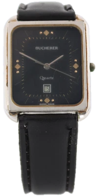 Винтажные женские кварцевые наручные часы Bucherer Blue Tank Date швейцарская сталь и хром - Изображение 1 из 4