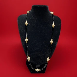 Collana vintage onice nera finta perle oro distanziatore filo lungo 32" - Foto 1 di 4