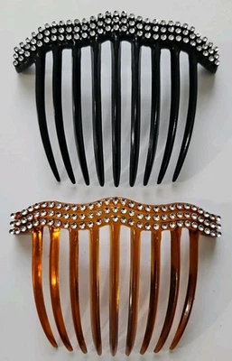 复古 大号人造龟壳头发镶嵌梳黑色和棕色套装 3 英寸 — 第 1/4 张图片