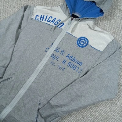 Chicago Cubs Mens Medium Gray Sweater Hoodie Cooperstown Distressed Red Jacket - Image 1 of 4
