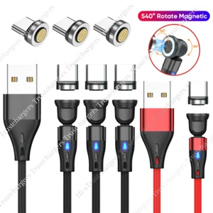 3x 540° Magnetic Fast Charging Cable Charger Lead For Samsung Android iPhone 15 - Picture 1 of 13