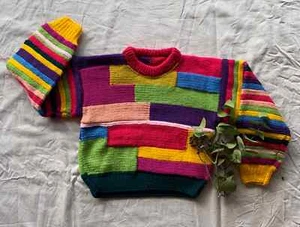handmade kid's unisex colourful bright rainbow jumper | sweater | size 8 - 10 - Picture 1 of 2