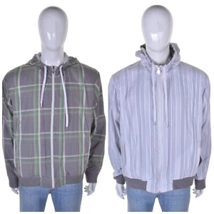 VINTAGE Reversible Hooded Jacket XXL 2XL Striped Checked Coat 90s Y2K - Picture 1 of 16