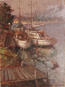 ENGEL ROMBY Öl auf Masonit 30 x 40 cm die Brücke (Trommeln Cascella Faccincan - Bild 1 von 8