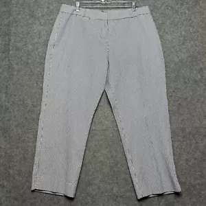 Talbots Pants Womens 16 Blue Stripe Seersucker Curvy Crop Comfy Beachy Light Fun - Picture 1 of 16