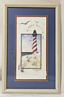 1994 D. Morgan Framed Signed Art Print Lighthouse Beacon In The Night 19.75x12.5