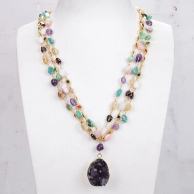 Мульти полудрагоценные кварцы четки цепочка ожерелье аметисты друзы подвеска 23» - Изображение 1 из 4