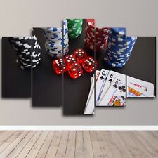 Cards Poker Player Game Playing 5 Piece Canvas Wall Art Print HD Home