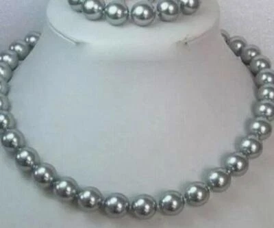 Juego de pendientes collar de cuentas redondas de perlas concha del mar del sur de 12 mm 18" + pulsera 7,5" + Foto 1 de 4