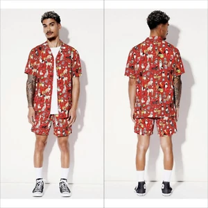 KENJI Mens Christmas Cartoon Dog Print Shirt & Short Set Small NWT - Picture 1 of 6