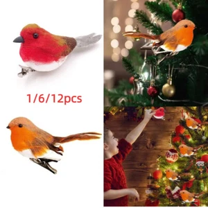 1/6/12x Clip on Lovely Robins Decoration Cute Festive Gift Tree Bird Ornament - Picture 1 of 12