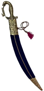 "Espada corta boda/ceremonia novio Rajput 24"" empuñadura de latón con funda de terciopelo azul" - Imagen 1 de 8