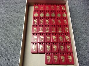 1961 Stratego Wooden Game Pieces 40 Red Complete