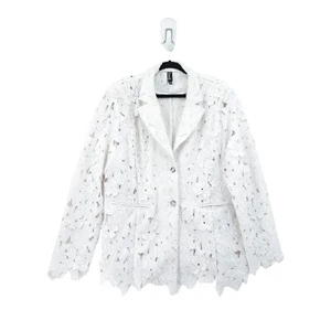 Berek Women 3x Plus Blazer Jacket White Eyelet Floral 3D Rhinestone FLAW - Picture 1 of 9